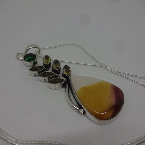 Breathtaking "MOOKAITE JASPER, CITRINE & EMERALD" Handmade Sterling Necklace 102 - Picture 1 of 3